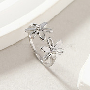 304 Stainless Steel Open Cuff Rings for Women, Flower, Stainless Steel Color, US Size 8(18.1mm)(FS-WG642B9-02)