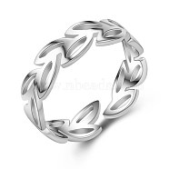 Women's Adjustable Brass Cuff Rings, Wide Band Rings, Leaf, Silver, US Size 7 1/4(17.5mm)(RJEW-BB49312-A)