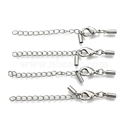 Brass Chain Extender, with Cord Ends and Lobster Claw Clasps, Platinum, Chain Extender: 40mm, Cord End: 2mm inner diameter(KK-P149-07D)