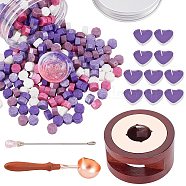 CRASPIRE DIY Stamp Making Kits, Including Round Sealing Wax Stove, Plastic Empty Cosmetic Containers, Sealing Wax Particles, Brass Spoon, Iron Pigment Stirring Rod Spoon, Paraffin Candles, Mixed Color, Sealing Wax Particles: 300pcs(DIY-CP0004-65C)