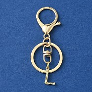 Alloy Initial Letter Charm Keychains, with Alloy Clasp, Golden, Letter L, 8.5cm(KEYC-YW00006-12)