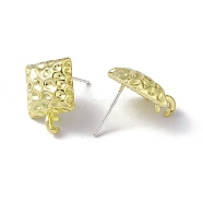 Rack Plating Alloy Stud Earring Findings, with 925 Sterling Silver Pins and Vertical Loops, Cadmium Free & Lead Free, Hammered Rectangle, Light Gold, 15.5x11x4mm, Hole: 2mm, Pin: 0.6mm(FIND-I030-16LG)