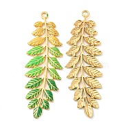 304 Stainless Steel Enamel Big Pendants, Real 18K Gold Plated, Leaf Charm, Green, 60x20x2mm, Hole: 2.5mm(STAS-K256-18G-01)