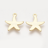Brass Charms, Starfish/Sea Stars, Nickel Free, Real 18K Gold Plated, 13x12x0.8mm, Hole: 1mm(X-KK-S350-194)