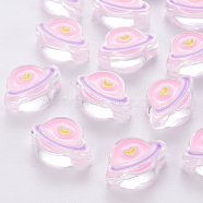 Transparent Acrylic Beads, with Enamel, Planet, Pearl Pink, 19x26x9mm, Hole: 3mm(MACR-S374-02A-01)