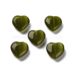 Cat Eye Beads, Heart, Dark Olive Green, 11.5x11.5x3.5mm, Hole: 1mm(CE-Z002-01I)