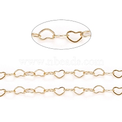 3.28 Feet Brass Heart Link Chains, Soldered, Long-Lasting Plated, Real 18K Gold Plated, 4x5x0.3mm(X-CHC-D026-15B-G)