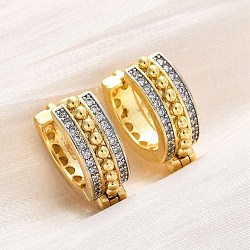 Brass Micro Pave Clear Cubic Zirconia Hoop Earrings, Long-Lasting Plated, Lead Free & Cadmium Free, Real 18K Gold Plated, 17x18x6.5mm(EJEW-H158-17B-GP)