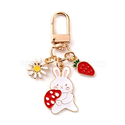 Alloy Enamel Pendant Keychains, with Alloy Key Clasps, Flower & Rabbit & Carrot, Red, 6.5cm(KEYC-WH0027-21)
