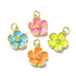 Rack Plating Brass Enamel Charms, Lead Free & Cadmium Free, with Jump RIng, Real 18K Gold Plated, Long-Lasting Plated, Flower Charm, Mixed Color, 15x13x3.5mm(KK-O142-56G)