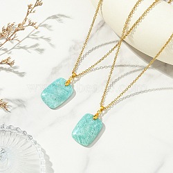 Natural Amazonite Rectangle Pendant 304 Stainless Steel Cable Chain Necklaces, Golden, 17.85 inch(45.35cm)(NJEW-JN06210-03)
