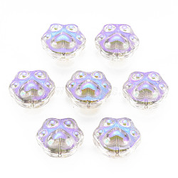 Electroplate Transparent Glass Beads, Half Plated, Dog Paw Prints, Violet, 13.5x15x8.5mm, Hole: 1mm(GLAA-T022-07-B01)