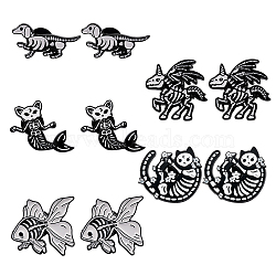 SUNNYCLUE 10Pcs 5 Style Alloy Enamel Brooches, with Clutches & Enamel Pin, Cat & Cat Mermaid & Unicorn & Goldfish & Dog, Electrophoresis Black, Black, 5 Style, 2pcs/style, 10pcs/box(JEWB-SC0001-09)