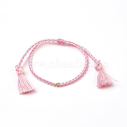 Braided Nylon Cord Bracelets, Tassel, Hot Pink, 9-7/8 inches(25cm), 2mm(BJEW-O167-01E)