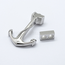 304 Stainless Steel Hook Clasps, with Slider Beads/Slide Charms, For Leather Cord Bracelets Making, Anchor, Stainless Steel Color, 43x29x8.5mm, Hole: 4.5x9.5mm(STAS-F122-29P)