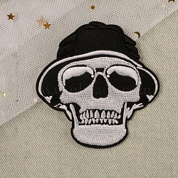 Computerized Embroidery Cloth Iron on/Sew on Patches, Costume Accessories, Appliques, Skull, Black, 77x75mm(PW-WG02D0B-06)