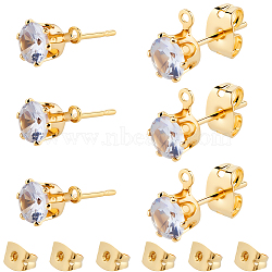 40Pcs Brass Micro Pave Clear Cubic Zirconia Stud Earring Findings, with Loop, Long-Lasting Plated, Nickel Free, Real 18K Gold Plated, with 40Pcs Brass Friction Ear Nuts, Flat Round, 7x5.5mm, Hole: 0.9mm(KK-BBC0022-23)
