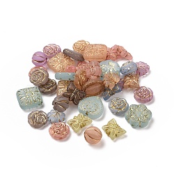 Plating Acrylic Beads, Golden Metal Enlaced, Frosted, Mixed Shapes, Mixed Color, 10.5~18.5x12~18x4.5~11.5mm, Hole: 1.2~1.8mm(X-OACR-C013-16)