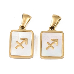 Constellations Natural White Shell Pendants, Ion Plating(IP) 304 Stainless Steel Rectangle Charms, Real 18K Gold Plated, Sagittarius, 16x10.5x1.5mm, Hole: 5x3mm(STAS-M338-01E-G)