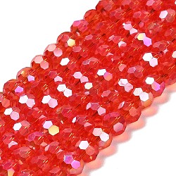 Transparent Glass Beads, 32 Facets, AB Color Plated, Round, Red, 6x5.5mm, Hole: 1.2mm, about 91~93pcs/strand, 19.57''~19.92''(49.7~50.6cm)(EGLA-A035-T6mm-B01)