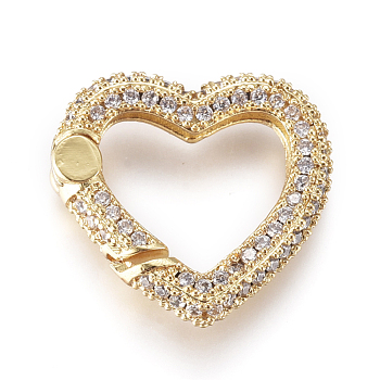 Brass Spring Gate Rings, with Clear Cubic Zirconia, Heart, Golden, 17.5x18x4mm, Inner Diameter: 9.5x12mm