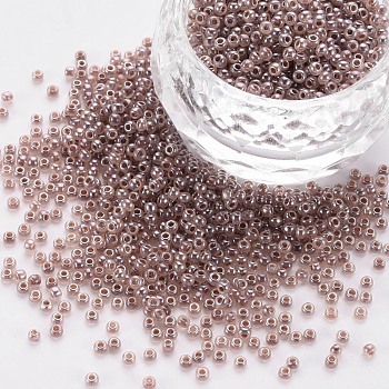 12/0 Imitation Jade Glass Seed Beads, Opaque Colours Luster, Round, Rosy Brown, 2x1.5mm, Hole: 1mm, about 40000pcs/Pound