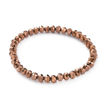 Electroplate Glass Beads Stretch Bracelets, Faceted, Rondelle, Copper Plated, 2-1/8 inch(5.5cm)