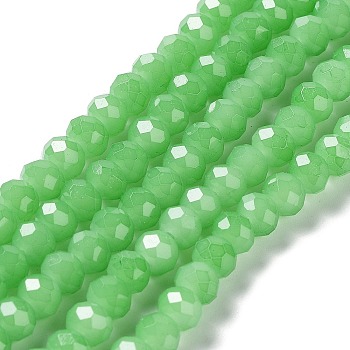 Baking Painted Imitation Jade Glass Bead Strands, Faceted Rondelle, Light Green, 6x5mm, Hole: 1.2mm, about 85pcs/strand, 16.73''(42.5cm)