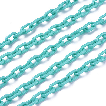 ABS Plastic Cable Chains, Oval, Cyan, 13.5~14x8x2mm, 14.9 inch~15.35 inch(38~39cm)/strand