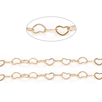 3.28 Feet Brass Heart Link Chains, Soldered, Long-Lasting Plated, Real 18K Gold Plated, 4x5x0.3mm