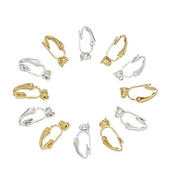 Brass Clip-on Earring Converters Findings, for Non-Pierced Ears, Golden & Silver, 19x6x9mm, Hole: 1mm