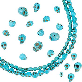 Synthetic Turquoise Beads Strands, Dyed, Skull, Medium Turquoise, 8~18x6~13x7~15mm, Hole: 1mm, 152pcs/box