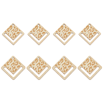 SUPERFINDINGS 20Pcs 2 Styles Hollow Wooden Pendants, Undyed, Rhombus with Leopard Print Pattern, Laser Cut, BurlyWood, 34.5~47.5x34.5~47.5x2mm, Hole: 2.6mm, 10pcs/style