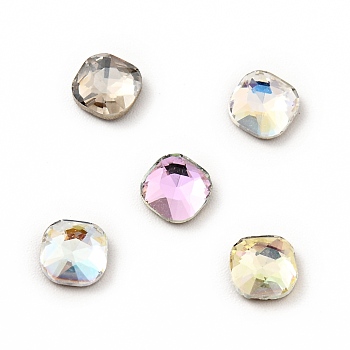 K9 Glass Rhinestone Cabochons, Flat Back & Back Plated, Faceted, Square, Mixed Color, 5x5x2mm