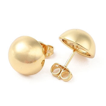 Rack Plating Brass Stud Earrings for Women, Cadmium Free & Lead Free, Long-Lasting Plated, Half Round, Real 18K Gold Plated, 12mm