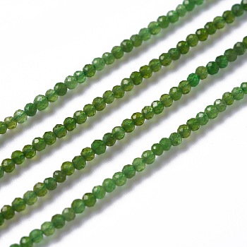 Natural Green Diopside Beads Strands, Round, Faceted, 2mm, Hole: 0.3mm, about 203pcs/strand, 15.75 inch (40cm)