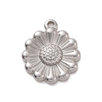 304 Stainless Steel Pendants, Flower, Stainless Steel Color, 21x18x3mm, Hole: 2mm