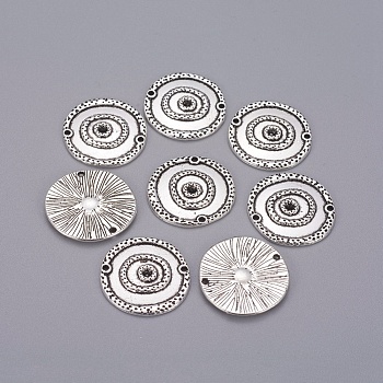 Tibetan Style Links/Connectors, Lead Free and Cadmium Free, Flat Round, Antique Silver, 22x2mm, Hole: 1.5mm
