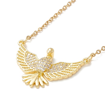 Clear Cubic Zirconia Eagle Pendant Necklace, 304 Stainless Steel Jewelry for Women, Golden, 17.72 inch(45cm)