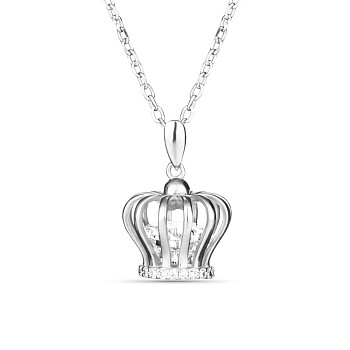 TINYSAND 925 Sterling Silver Crown CZ Pendant Necklaces, Silver, 16.7 inch