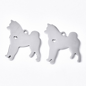 304 Stainless Steel Pendants, Silhouette Charms, Laser Cut, Dog, Stainless Steel Color, 30x25x1.5mm, Hole: 2mm