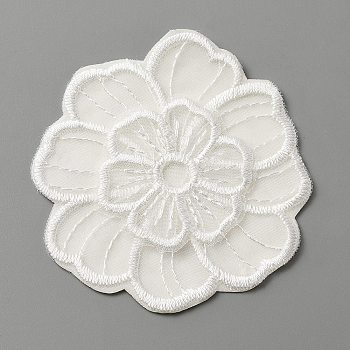 Computerized Embroidery Lace Self Adhesive/Sew on Patches, Costume Accessories, Appliques, Flower, 50x48x2mm