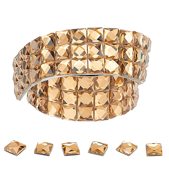 Self-adhesive Rhinestone Mosaic Tape, Light Topaz, Square: 10x10mm, 30x3.6mm, 0.9M/roll