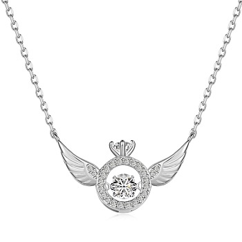 925 Sterling Silver Pendant Necklaces, Micro Pave Clear Cubic Zirconia, Wings, Real Platinum Plated, 15.83 inch(40.2cm)