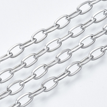 304 Stainless Steel Cable Chains, with Spool, Unwelded, Stainless Steel Color, 6.6x3.5x0.9mm, about 82.02 Feet(25m)/roll