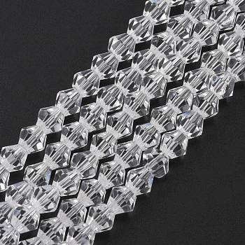 Imitation Austrian Crystal 5301 Bicone Beads, Faceted Glass Beads Strands, Clear, 6x6mm, Hole: 1.2mm, about 47~48pcs/strand, 10.24 inch~10.43 inch(26~26.5cm)