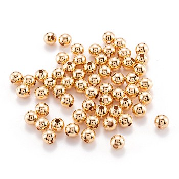 Brass Beads, Long-Lasting Plated, Round, Real 18K Gold Plated, 6mm, Hole: 2mm