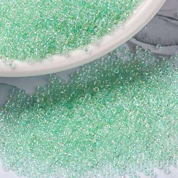 MIYUKI Round Rocailles Beads, Japanese Seed Beads, 15/0, (RR271) Light Mint Green Lined Crystal AB, 1.5mm, Hole: 0.7mm, about 5555pcs/10g