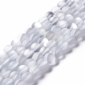 Synthetic Moonstone Beads Strands, Frosted, Round, Clear, 8mm, Hole: 1mm, about 43~47pcs/strand, 14.37''~15.08''(36.5~38.3cm)