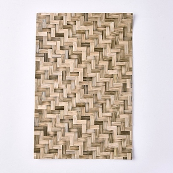 PU Leather Self-adhesive Fabric Sheet, Rectangle, Imitation Woven Rattan Pattern, Dark Olive Green, 30x20x0.1cm